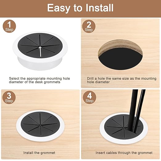uxcell 2 Pcs Desk Grommet, 3.15 inch 80mm Desk Cable Hole Cover Wire Hole Insert for Home Office Table Cabinet Cord Organizer, Black/White