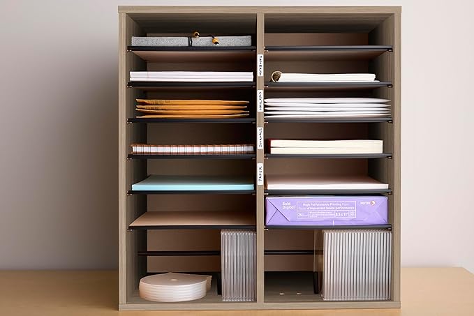 Safco Products Wood Adjustable Literature Desktop Organizer, 16 Compartment, Gray Wood