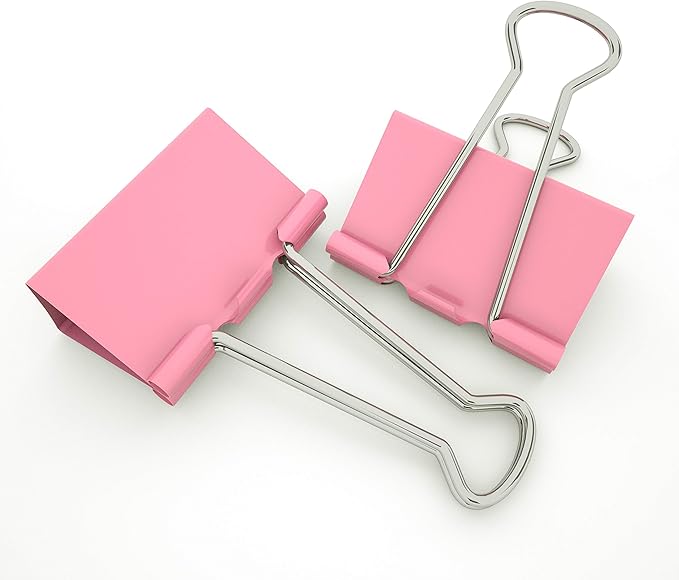Nctinystore Pink Binder Clips Large (Jumbo) Metal Clamp 2 inch / 50 mm (Pink, 6-PCS)