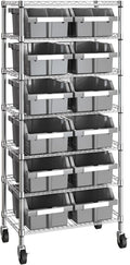 Seville Classics Heavy Duty NSF Bin Rack Solid Steel Wire Shelving Storage Unit, Patented Organizer for Garage, Warehouse, Office, Restaurant, Classroom, Kitchen, Gray, Includes 12 Bins