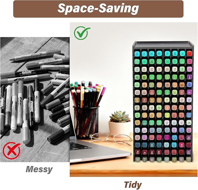 Marker Organizer,120-Slots Marker Holder with Adjustable Divider, Desk Marker Storage Organizer for Pens Colored Pencils Art Brushes Home Office Art Room and Classroom