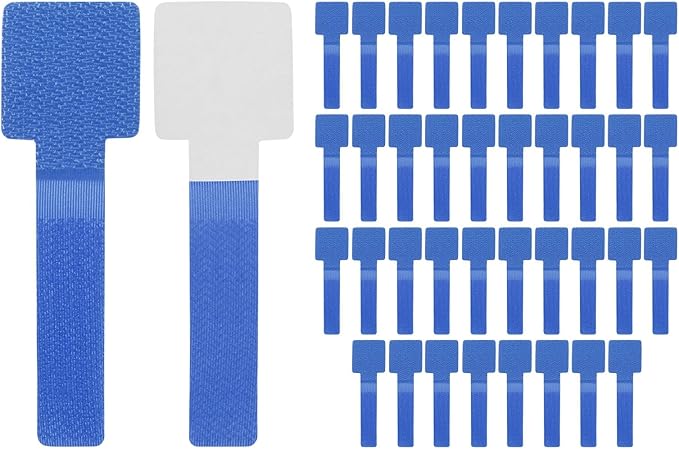 40-Pack Hook and Loop Cable Ties, 3.5 x 1.1 Inch Enhanced Self-Adhesive Cord Organizer for Desk/Home/Wall/Office Essentials, Cable Management Under Desk [Blue]