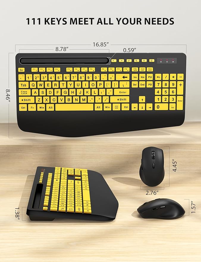 Wireless Keyboard and Mouse Combo - Large Print Ergonomic Keyboard with Wrist Rest, Phone Holder, Sleep Mode, Silent 2.4GHz Keyboard Mouse Set for Computer, Laptop, PC, Mac, Windows - Trueque