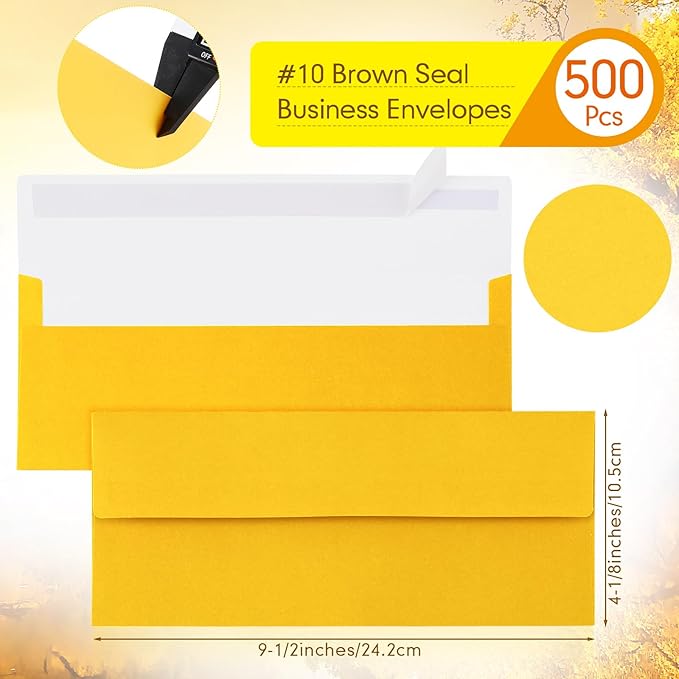 Jutom 500 Pcs Kraft Envelopes Letter Size Bulk #10 Business Strong Sealed 4-1/8 x 9-1/2 in Flap Office Printable Mailing Envelopes Windowless Invisible (Gold)