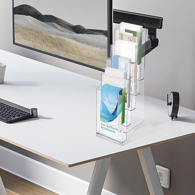 2 Pack Acrylic Brochure Holder 5 Tier Clear Brochure Display Flyer Holder 4.2"x11.3" inch Rack Brochure Holder Suitable for 4"x9" Brochures,Magazine Holder,Flyer Holder (2)