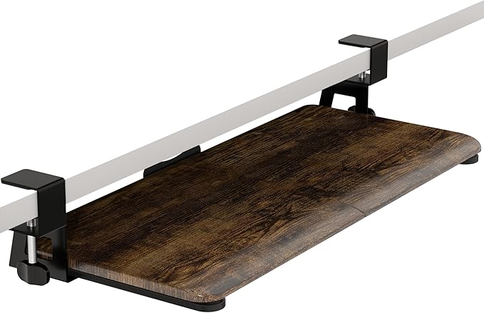 ERGOMAKER Keyboard Tray Under Desk, Pull Out Keyboard Tray with C Clamp Mount, 25.6" (29.7" Including Clamps) x 11.8" Slide-Out Platform Computer Drawer for Typing, Keyboard & Mouse Tray, Rustic Brown