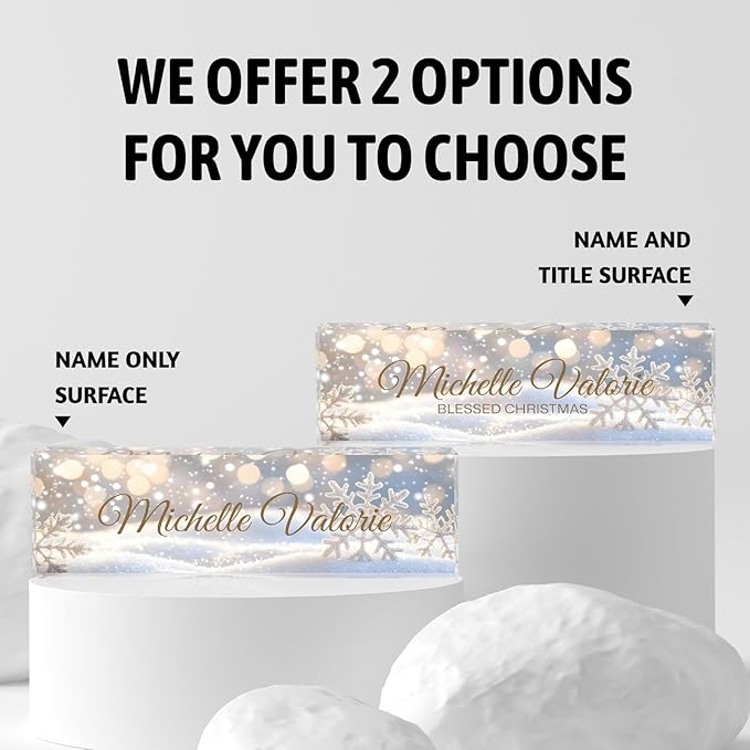 Custom Desk Name Plate Personalized, Acrylic Name Plates for Desk, Office Decor Personalized Gifts for Teacher Coworkers Boss Nurse Christmas Snowflakes