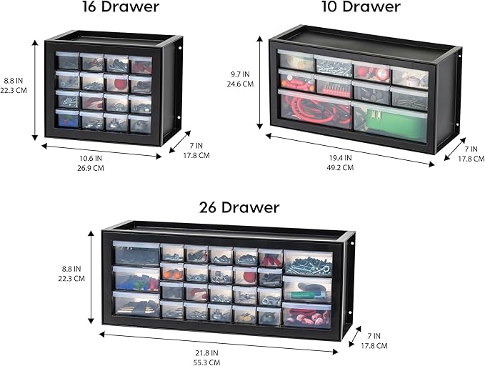 IRIS USA Small Plastic Storage Drawers, 10-Drawer - 2 Pack, Stackable Teacher Toolbox Craft Small Parts Bead Screw Hardware Building Bricks Organizer, Drink and Water Flavor Packet Organizer, Black