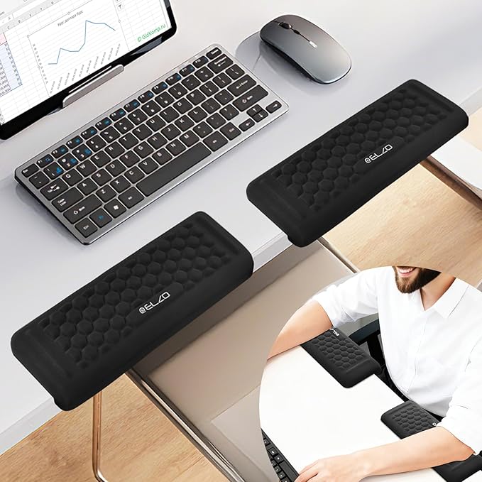 ELZO Desk Elbow Pads (2-Pack) L-Shaped Rest for Desk, Ergonomic Arm Rest Support, Memory Foam Desk Edge Cushion for Palm, Wrist & Forearm, Prevents Elbow & Wrist Strain