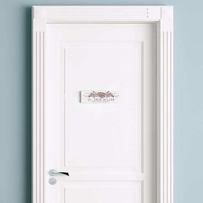 Artblox Office Personalized Name Plate for Desk with Business Card Holder On Clear Acrylic Glass Succulents Flowers Design Custom Desk Name Plate with Your Name and Credentials Customized Gift