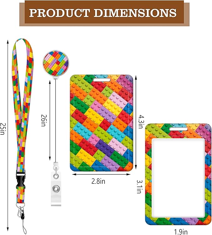 BLOCIT ID Badge Holder with Lanyard - Fashionable ID Card Holders with Retractable Lanyards - Soft Fiber Metal Clip Sturdy Buckle for Key Wallet - Work Nurse Teacher (Red Yellow Blue Toys Skin)