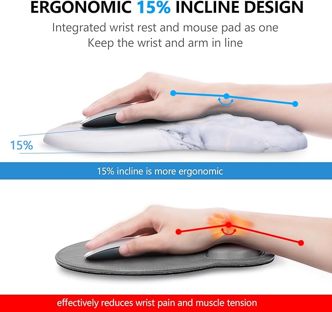 Mouse Pad Wrist Support, Laokiiy 2 in1 Keyboard Wrist Rest+ Ergonomic Mouse Pad, Non-Slip Wrist Rest for Computer Keyboard, Made Easy Typing & Relieve Wrist Pain(White Gold Gray Marble)