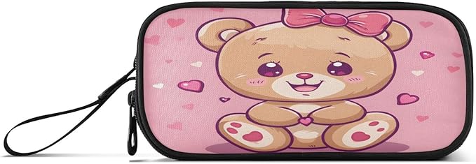 Cute Teddy Bear Pencil Case Box Boys Girls Large Pencil Pouch with Zipper Compartments Big Capacity Stationery Pen Bag Organizer for Kids Teens Adults School