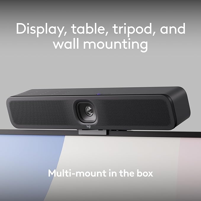 Logitech MeetUp 2 All-in-One USB Conference Room Camera, Compact Video Bar with Built-in AI Features, Works with Microsoft Teams, Zoom Rooms, Google Meet, and More,Color-Graphite.