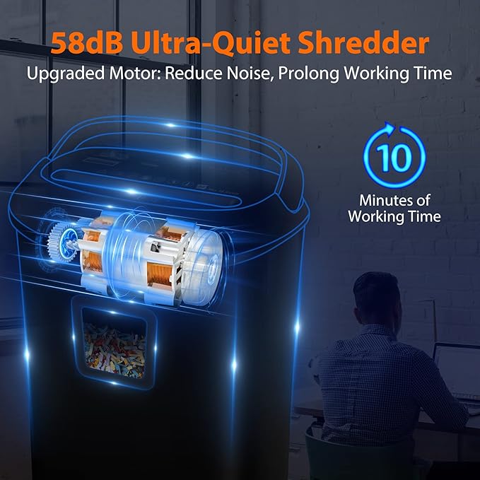 Paper Shredder 58dB 14-Sheet Cross-Cut Shredder with US Patented Cutter Shreds Card/CD, Heavy Duty Paper Shredding Machine for Home Office with Auto Jam Proof,6.6-Gallon Bin