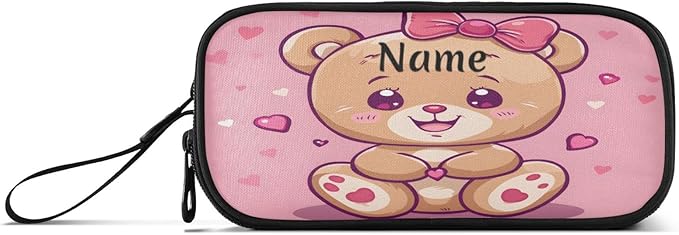 Custom Cute Teddy Bear Pencil Case Box Boys Girls Personalized Name Large Pencil Pouch Stationery Pen Bag Organizer for Kids Adults School Office