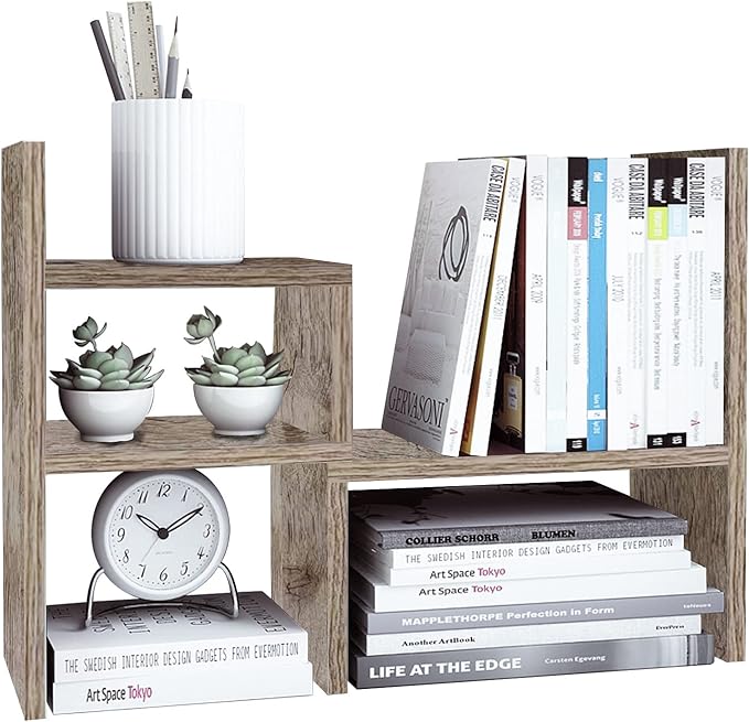 Jerry & Maggie Office Desk Organizers and Accessories for College Dorm Decor, Supplies Wooden Desk Organizer for Plants, Cubicle Shelf of Makeup Organizer for Cute Room Decor, Grey Oak