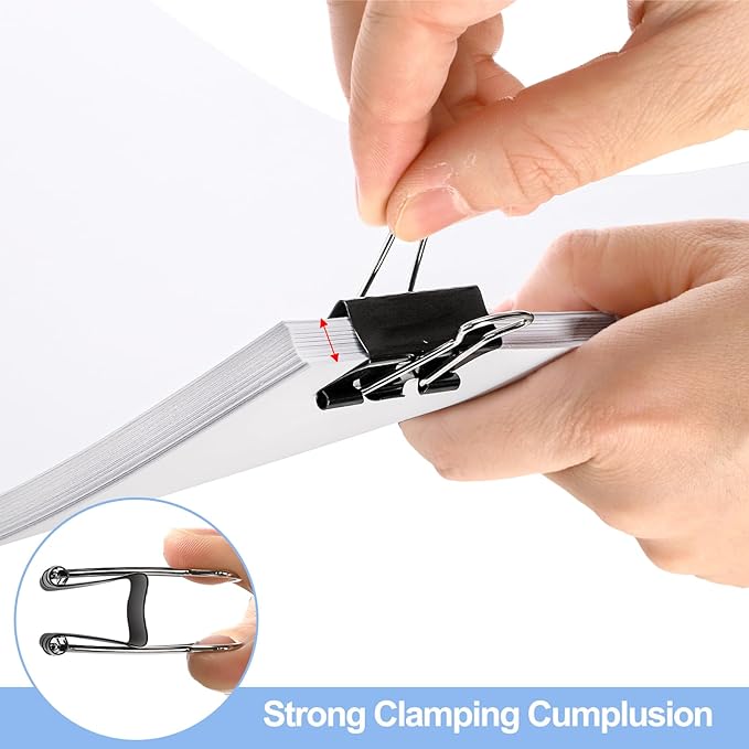 Nagpew 300 Pack Medium Binder Clip, 1-1/4 Inch Metal Black Fold Back Clips, Standard Paperwork Clamp Bulk for School Teacher Student, Business Office Home