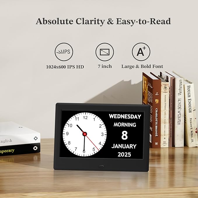2025 NEW, Digital Clocks, 7'' Dementia Clock with Date and Time for Elderly, Auto-Dimming, 12 Reminders & 6 Alarms, Button & Remote Control, Auto DST, Digital Calendar for Seniors Large Display