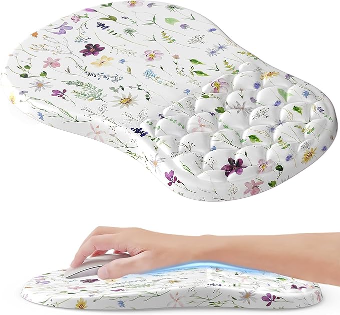 Ergonomic Mouse Pad with Wrist Rest, Soft Mousepad with Beautiful Flowers Plant，Memory Foam and Non-Slip Pu Base for Pain Relief, Gaming Mouse Pad for Desk, Home, Office