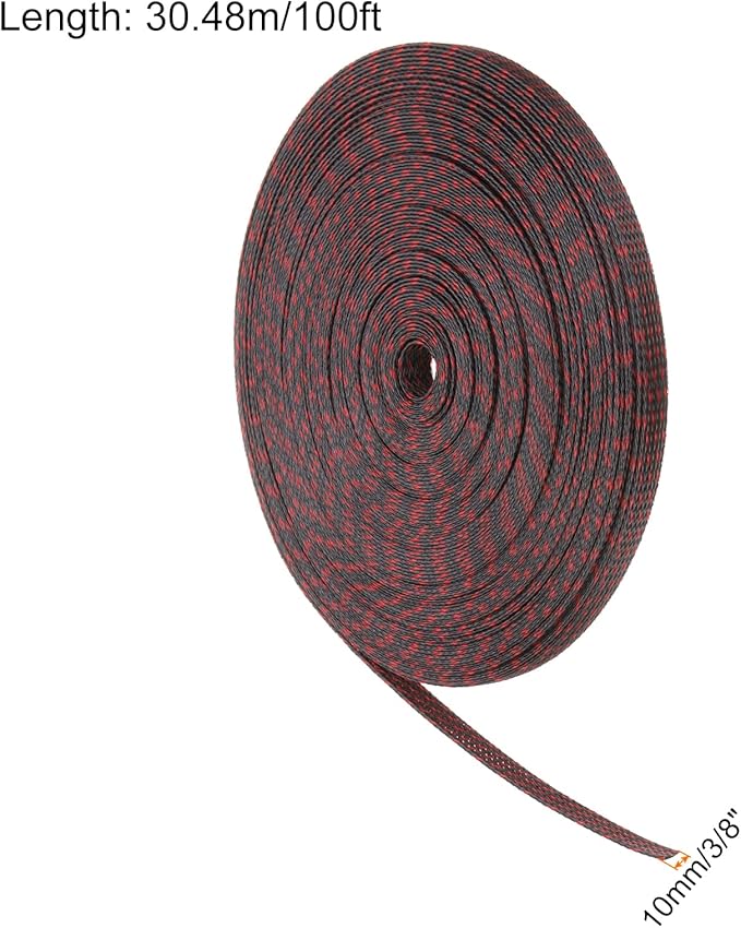 100ft PET Expandable Wire Loom 3/8 Inch, PET Braided Wire Sleeving Cable Management Sleeve Tubing [for Audio Video Home Office Cord Protector]-Black, Red
