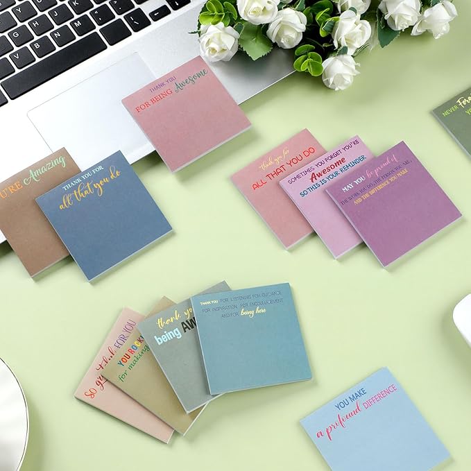 Yinder 12 Pcs Employee Appreciation Sticky Notes New Year Gift Bulk Motivation Sticky Note Pads Inspirational Gift for Teacher Nurse Staff Coworker Office Supply 3 x 3'' (Appreciation,Morandi)