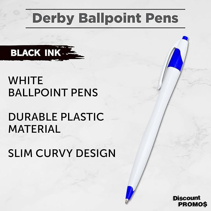 DISCOUNT PROMOS Slim Curvy Ballpoint Pens Set of 10, Bulk Pack - Black Ink, Retractable, Great for Office, School, Tradeshows - Blue Black