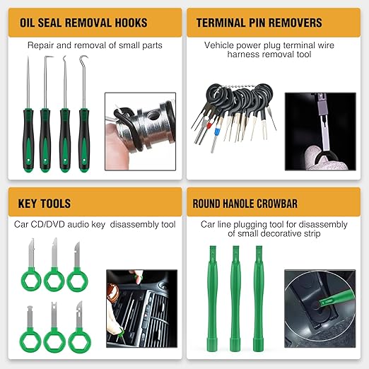 GOOACC 330Pcs Trim Removal Tool, Auto Push Pin Bumper Retainer Clip Set Fastener Terminal Remover Tool Adhesive Cable Clips Kit Car Panel Radio Removal Auto Clip Pliers, Green