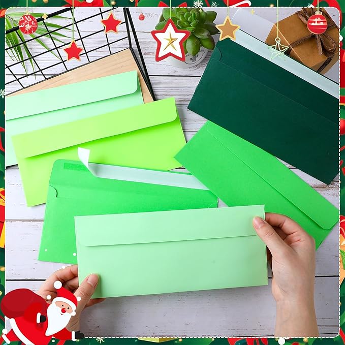 500 Pcs #10 Colored Envelopes Letter Size Business Envelopes Neon Adhesive Standard for Office Check Invoices Letters Letterhead Invitations Announcements 4-1/8 x 9-1/2''(Green Series)