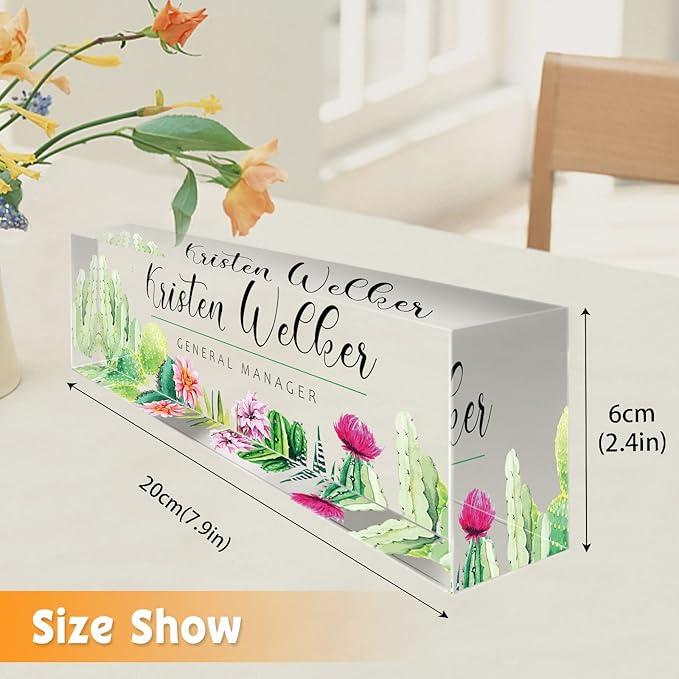 Personalized Office Name Plate for Desk, Custom Employee Appreciation Gifts, Acrylic Desk Name Plate Funny, Desk Decorations Gift, Acrylic Desk Ornaments (Style-Cactus)…