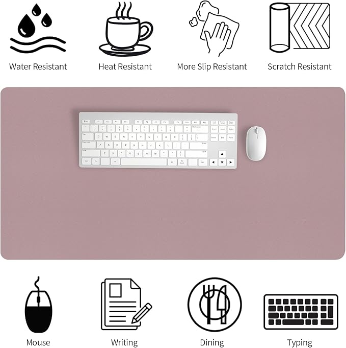 Bloss Pink Desk Mat, Large Mouse Pad, Non-Slip Desk Protector Mat, Leather Desk Blotter, Waterproof Desk Pad for Make Up Desk/31.5×15.7 Inch