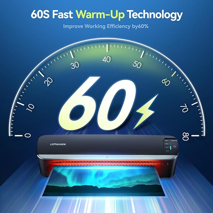 13 inch 4-Roller Laminator Machine, 3-10 Mil 60-Second Warm-up A3 Commercial Laminating Machine with 50 Sheets, LOTHANEK Heavy Duty Thermal Machine for Home, School Office Teacher Use