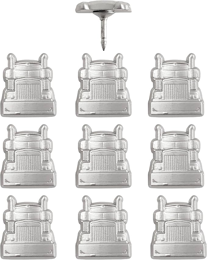 Semi-Truck Push Pins - for Cork Board, Maps, or Lapel Pin Use - Designed in USA - Silver Metal Semi-Truck Pins - Set of 10