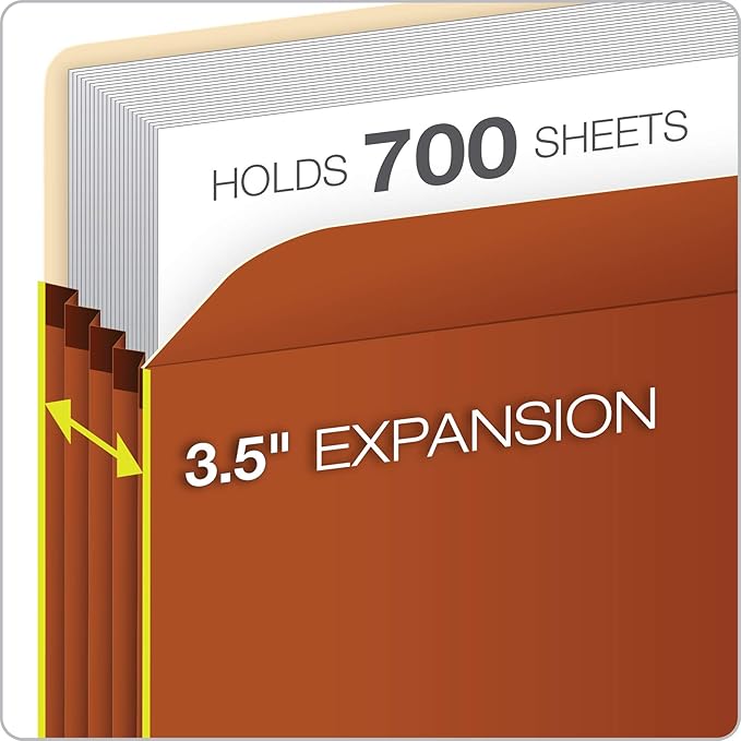 Pendaflex Expanding File Pockets, Letter Size, Redrope, 3.5" Expansion, Reinforced with DuPont™ Tyvek® Material, Redrope, 25 per Box (1524E-OX)
