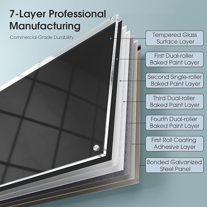 MaxGear Glass Whiteboard Wall Mounted, Frameless Magnetic Dry Erase Board, Tempered Glass, Steel-Backed, Non-Porous Smooth Surface, Floating Design, Accessories Included, for Office Home Classroom