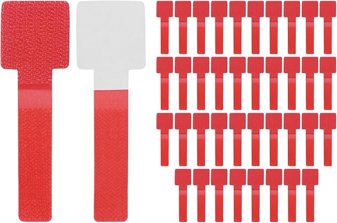40-Pack Hook and Loop Cable Ties, 3.5 x 1.1 Inch Adjustable Self-Adhesive Cord Organizer for Desk/Home/Wall/Office Essentials, Cable Management Under Desk [Red]