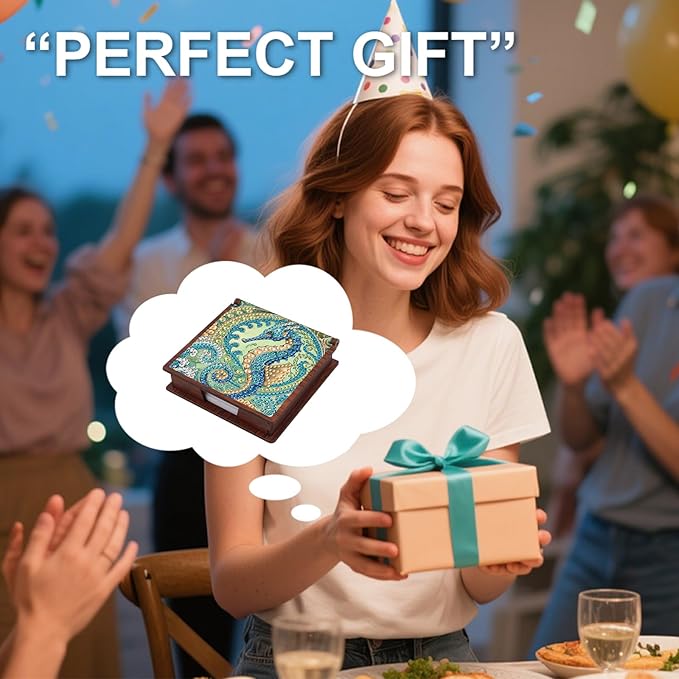 Wooden DIY Seahorse Diamond Art Notecard Box – DIY Gem Art Sticky Note Holder for Adults 160 Sheets Memo Pad Storage