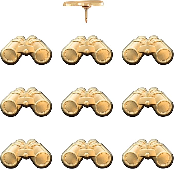 Binoculars Push Pins - Gold Bird Watching Map Pins for Cork Boards, Maps, or Lapel Use - Designed in USA - Set of 10