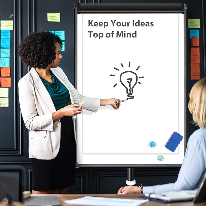 maxtek Mobile Dry Erase Board – 40x28 inches Magnetic Portable Whiteboard Stand Easel White Board Flipchart Easel Board with 25 Sheets Paper Pad