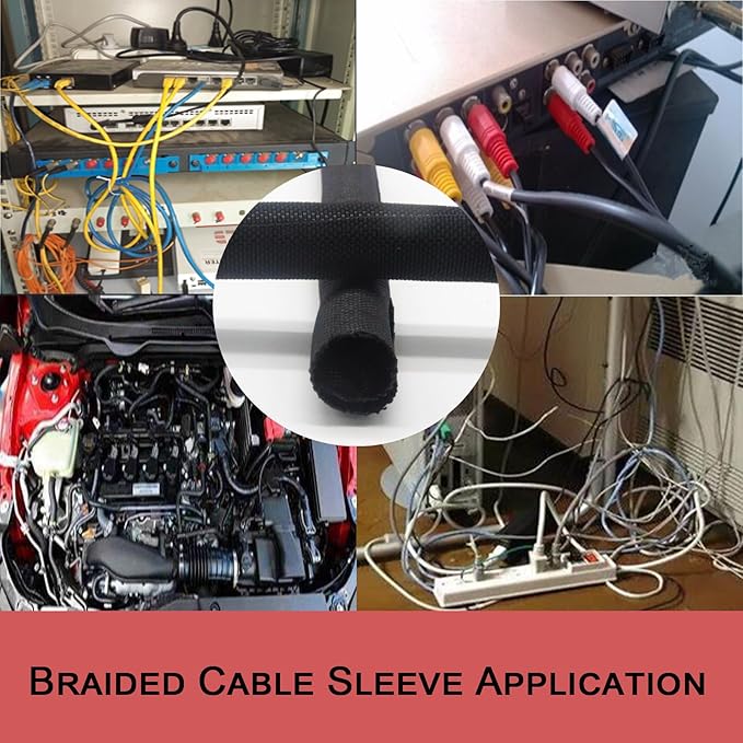 Braided Split Wire Loom Black Wire Cover Protective Harness Tubing Cable Management Self Wrap Cord Sleeve Mesh Woven 5/16"-35ft