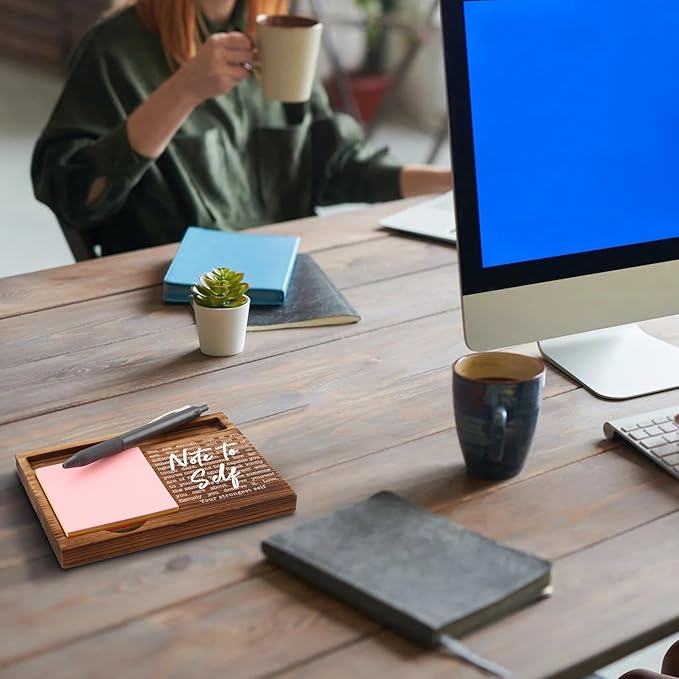 Note to Self You are Enough Sticky Note Holder, Empowering Self Love Desk Gift for Women Teens, Inspirational Mental Health Wooden Office Decor, Affirmation Note Pad Holder ZSS88