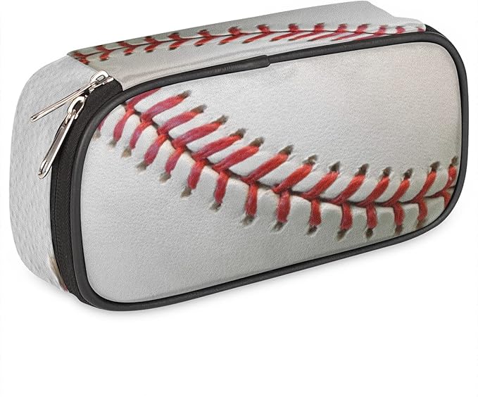 Pardick Baseball Print Big Capacity Pencil Pen Case Sport Large Pencil Pouch with Zipper Compartments Pencil Bag for Boys Girls Adults Student Office School Supplies