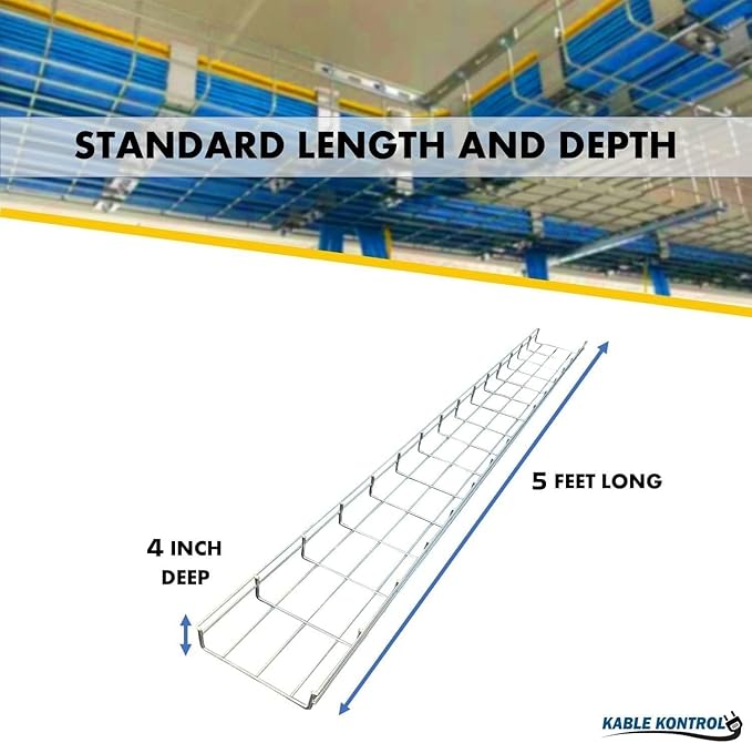 Kable Kontrol Cable Tray- 5 Feet Long - 18" Width, 4” Depth – Wire Mesh Tray Cable Management Rack Cords Organizer Cable Basket, Zinc Plated Steel NEC Approved for Network, Fiber Optic, Cabling
