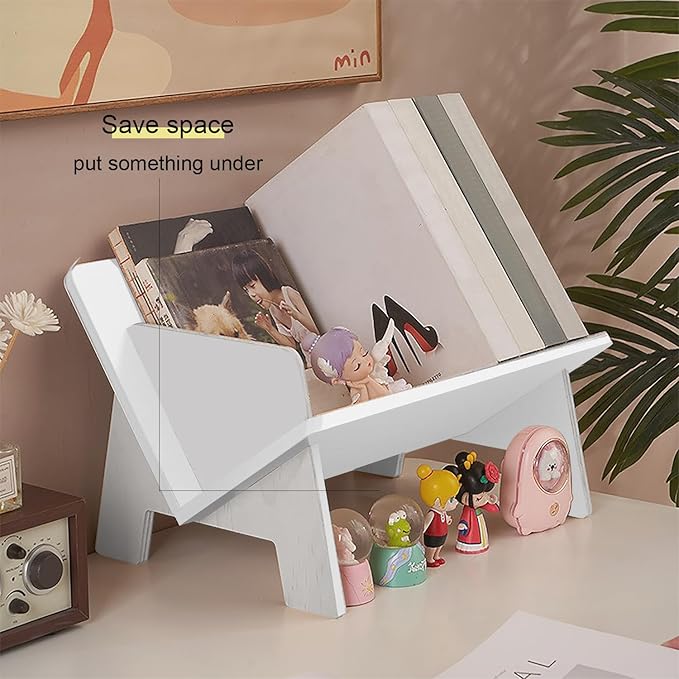 Wood Bookcase in Living Room/Home/Office, Desktop Book Shelf Organizer Bookshelves Storage Rack for CDs/Magazine/Books Display (White, 13.6")