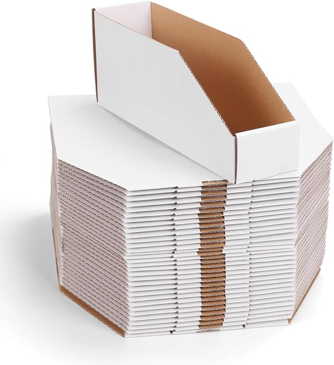 ZBEIVAN Cardboard Storage Bins Boxes 35 Packs 12x3x4.5 Inches, Easy Assembly Pantry Organizer Bins for Shelf, White