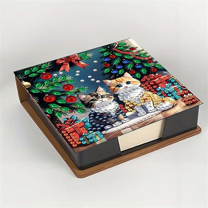 Cat Diamond Painting Kit Note Box,Memo Paper Storage Box Diamonds Art,Sticky Note Holder Diamond Art,Diamond Painting Memo Pad for Office Desk. (Cat)