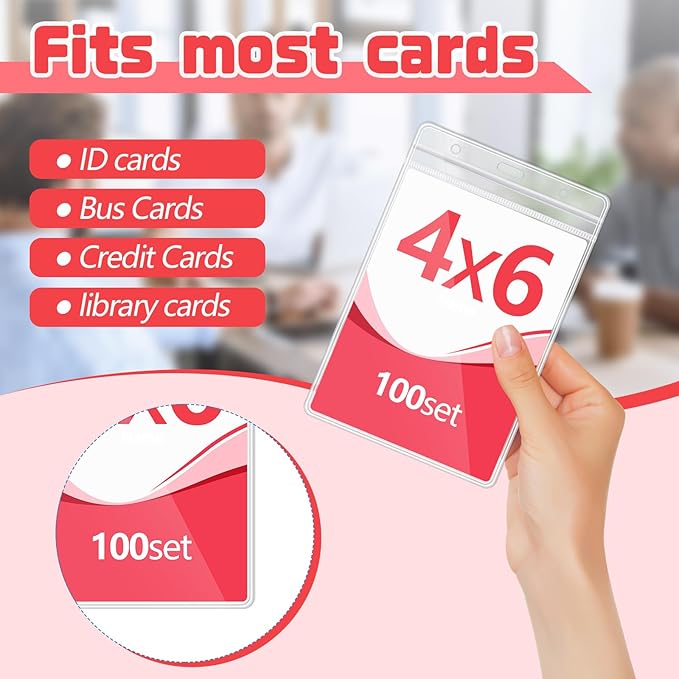 Chuangdi 100 Pcs Large 4 x 6 Inch Clear ID Badge Holder with Lanyard Waterproof Vertical Badge ID Card Holders Clear Plastic Tags Transparent PVC Pouch for Office (Red Lanyard)