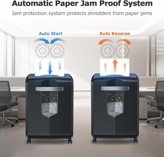 Bonsaii Heavy Duty 18-Sheet Cross-Cut Paper Shredder 60-Minute Runtime 6-Gallon Basket with Casters for Office Use Shreds Credit Cards and Staples