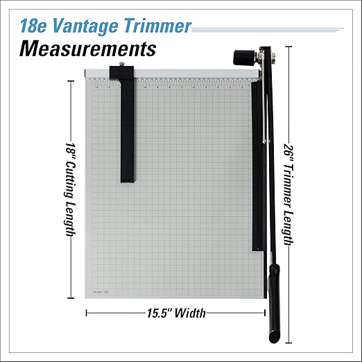 Dahle Vantage 18e Paper Trimmer, 18" Cut Length, 15 Sheet, Automatic Clamp, Adjustable Guide, Metal Base with 1/2" Gridlines, Guillotine Paper Cutter