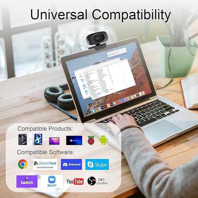 Combess Webcam for PC,Full HD 2K Webcam with Dual Noise Cancelling Microphones, Privacy Cover and Tripod for Web Auto Focus,Camera for Desktop Computer/Zoom/Skype/Team/Laptop